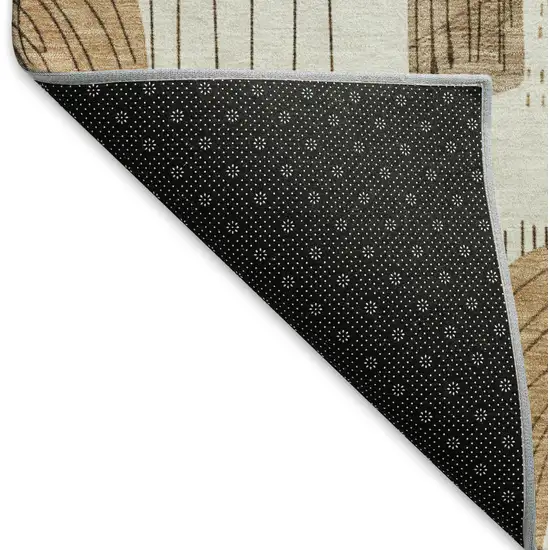 Ivory Khaki And Beige Geometric Washable Area Rug With UV Protection Photo 6