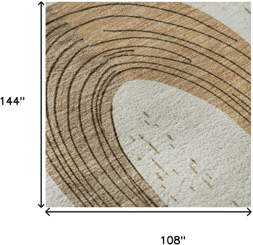 Ivory Khaki And Beige Geometric Washable Area Rug With UV Protection Photo 9