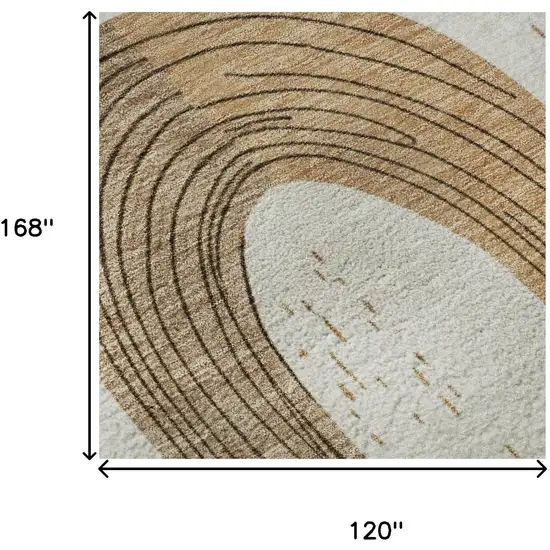 Ivory Khaki And Beige Geometric Washable Area Rug With UV Protection Photo 9