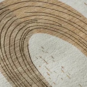 Photo of Ivory Khaki And Beige Geometric Washable Area Rug With UV Protection