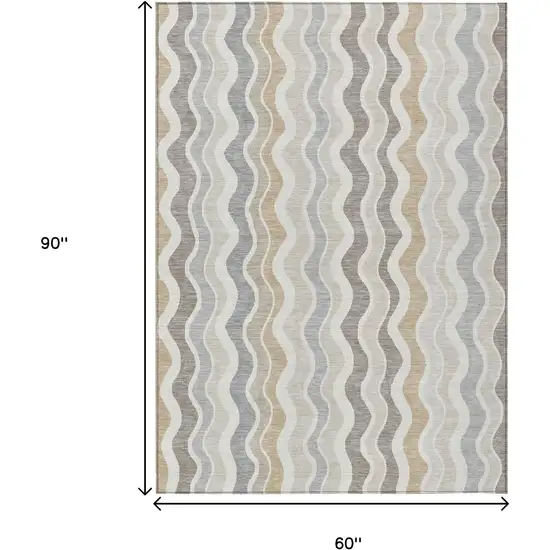 Ivory Khaki And Beige Striped Washable Indoor Outdoor Area Rug Photo 3
