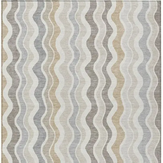 Ivory Khaki And Beige Striped Washable Indoor Outdoor Area Rug Photo 7