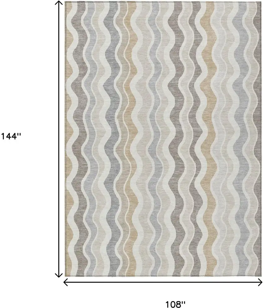 Ivory Khaki And Beige Striped Washable Indoor Outdoor Area Rug Photo 3