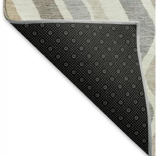 Ivory Khaki And Beige Striped Washable Indoor Outdoor Area Rug Photo 4