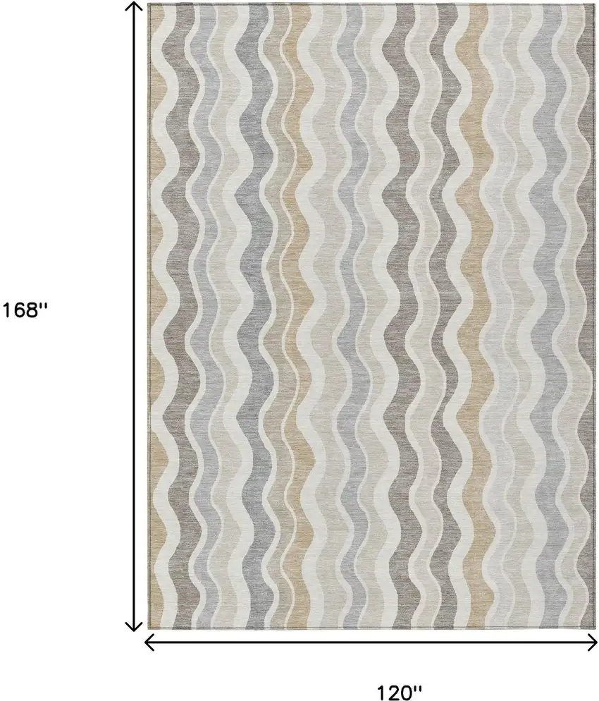 Ivory Khaki And Beige Striped Washable Indoor Outdoor Area Rug Photo 3