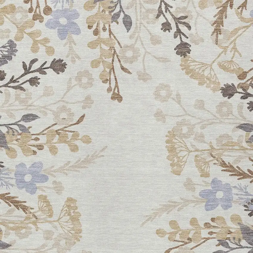 Ivory Khaki And Gray Floral Washable Indoor Outdoor Area Rug Photo 7