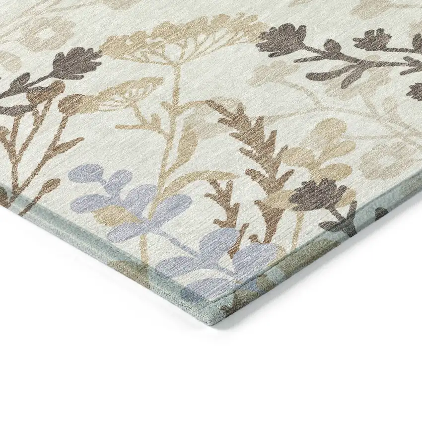 Ivory Khaki And Gray Floral Washable Indoor Outdoor Area Rug Photo 7