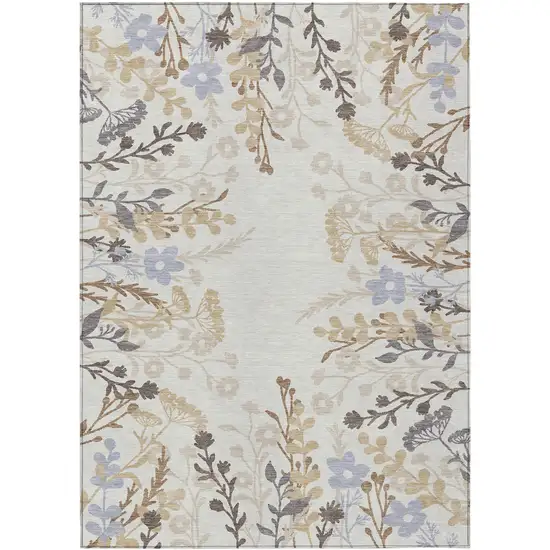 Ivory Khaki And Gray Floral Washable Indoor Outdoor Area Rug Photo 2