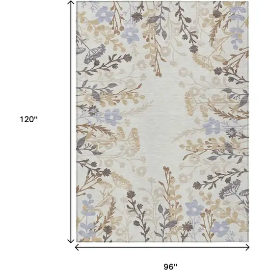 Ivory Khaki And Gray Floral Washable Indoor Outdoor Area Rug Photo 3