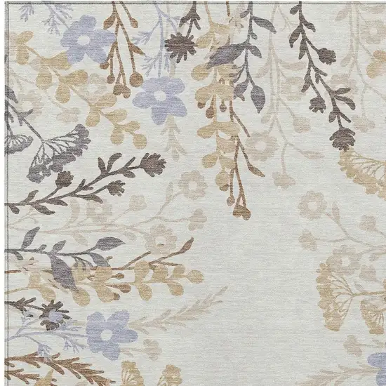 Ivory Khaki And Gray Floral Washable Indoor Outdoor Area Rug Photo 4