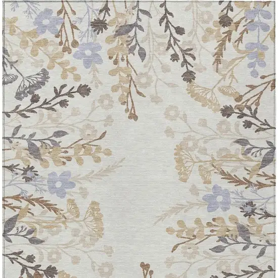Ivory Khaki And Gray Floral Washable Indoor Outdoor Area Rug Photo 4