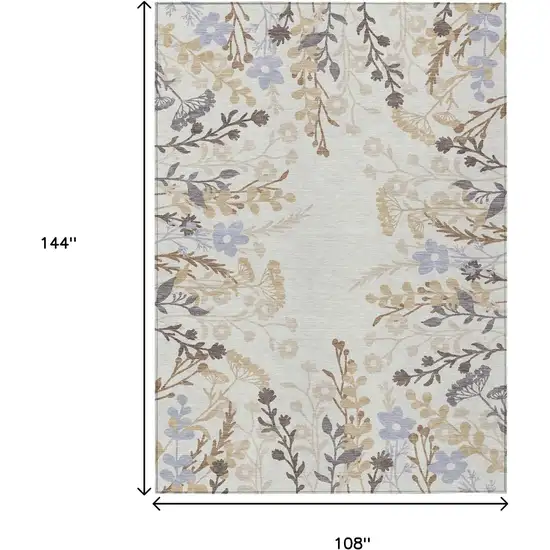 Ivory Khaki And Gray Floral Washable Indoor Outdoor Area Rug Photo 3
