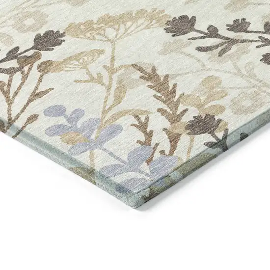 Ivory Khaki And Gray Floral Washable Indoor Outdoor Area Rug Photo 7