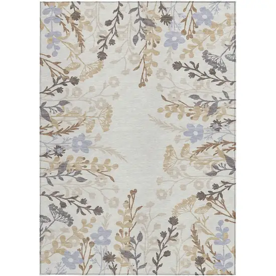 Ivory Khaki And Gray Floral Washable Indoor Outdoor Area Rug Photo 4