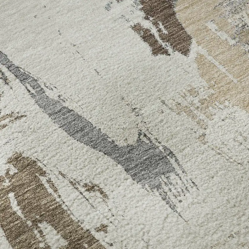 Ivory Khaki And Taupe Abstract Washable Area Rug With UV Protection Photo 9