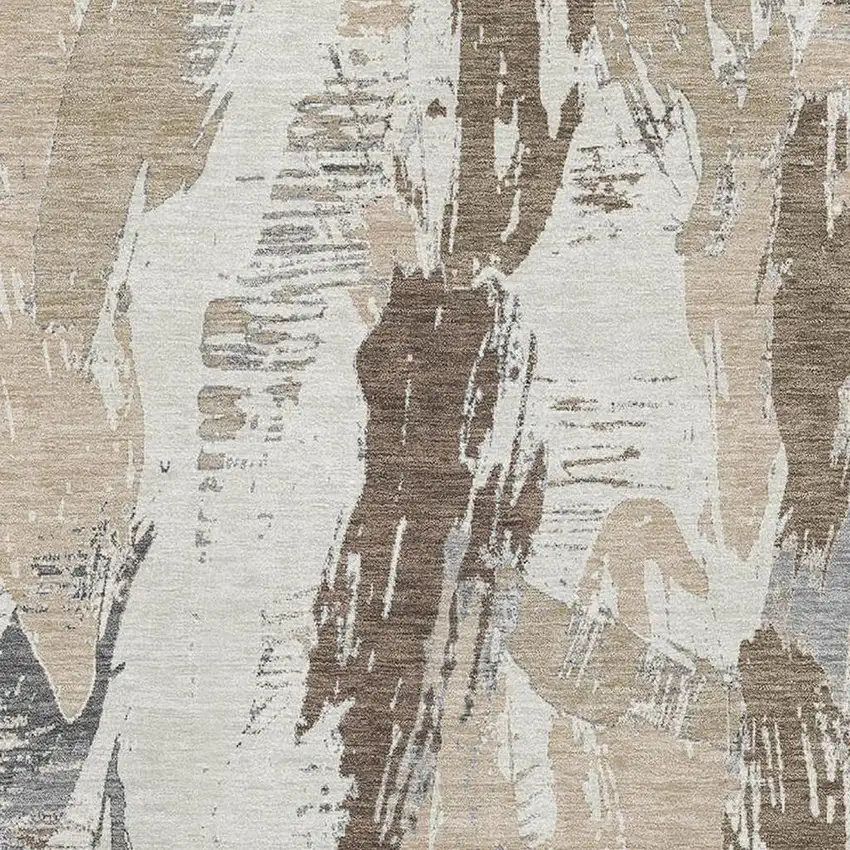Ivory Khaki And Taupe Abstract Washable Area Rug With UV Protection Photo 2