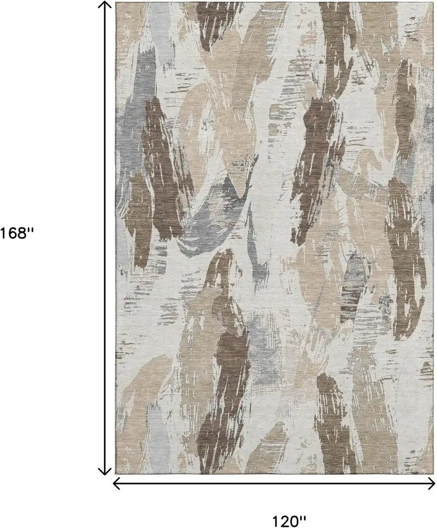 Ivory Khaki And Taupe Abstract Washable Area Rug With UV Protection Photo 9