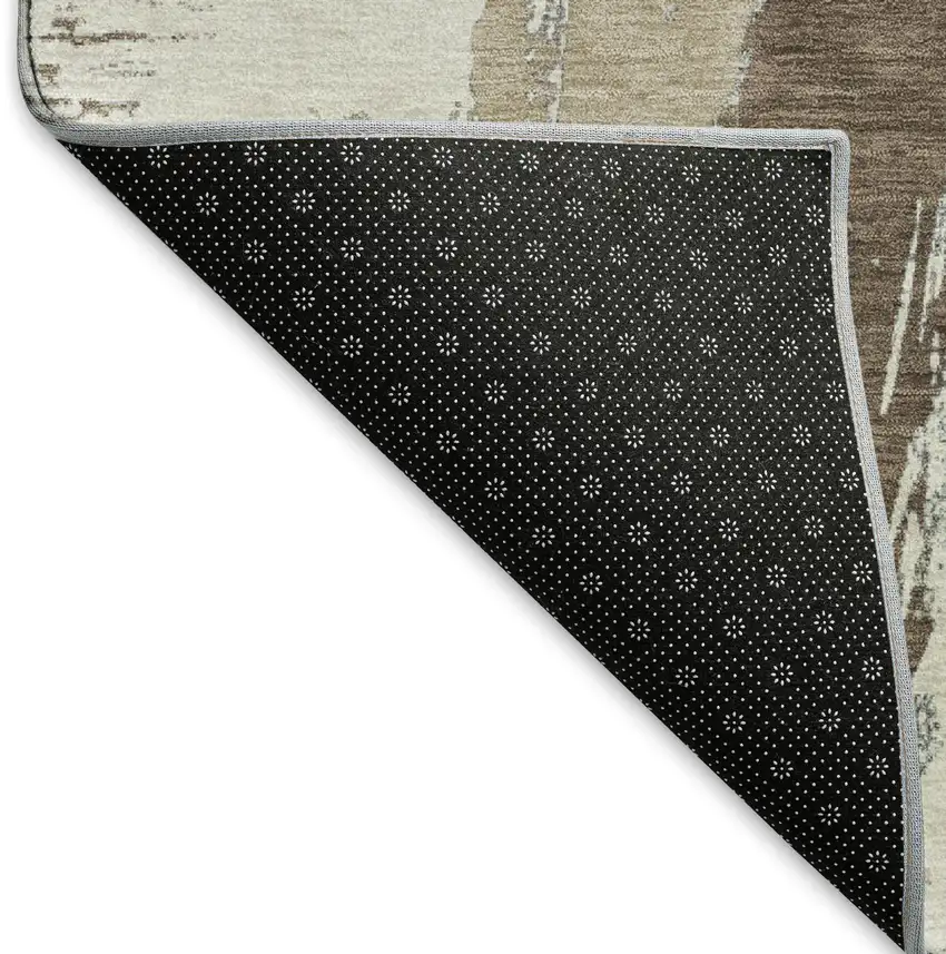 Ivory Khaki And Taupe Abstract Washable Area Rug With UV Protection Photo 5