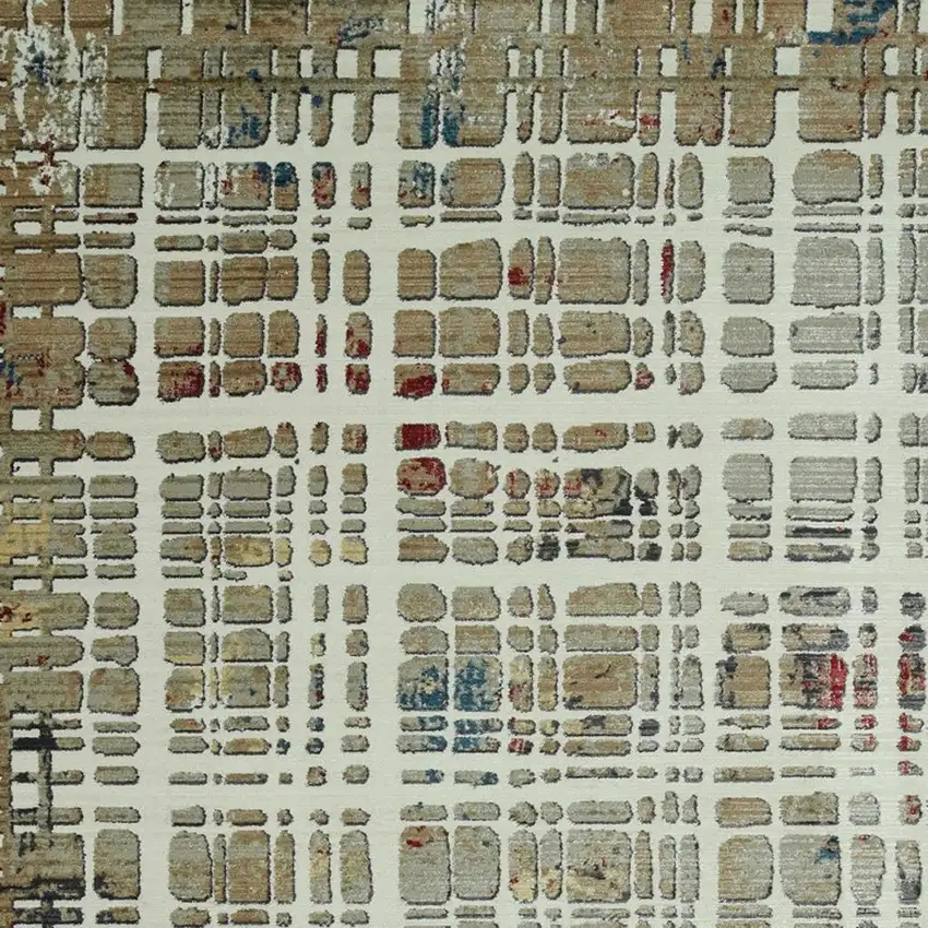 Ivory Red And Blue Abstract Area Rug Photo 4