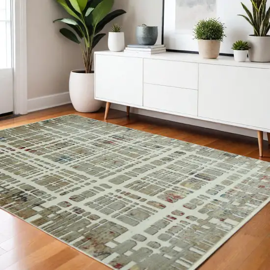 Ivory Red And Blue Abstract Area Rug Photo 2