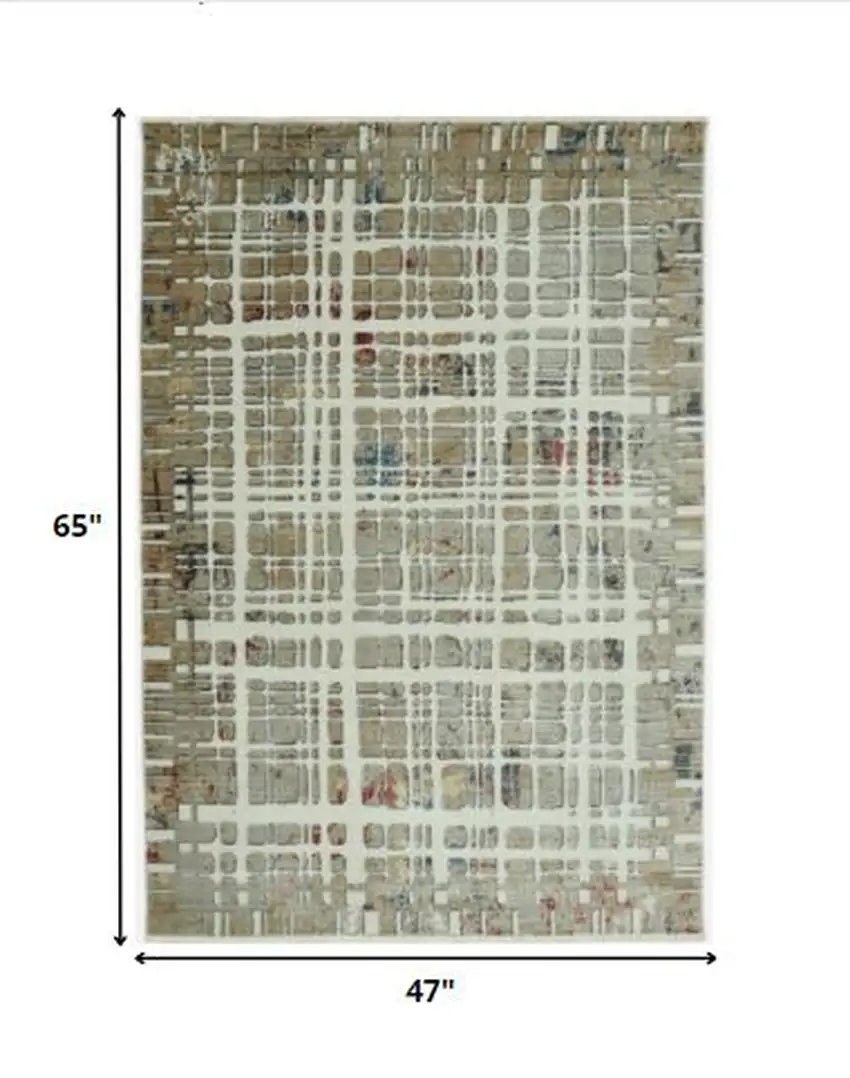 Ivory Khaki Distressed Plaid Area Rug Photo 4