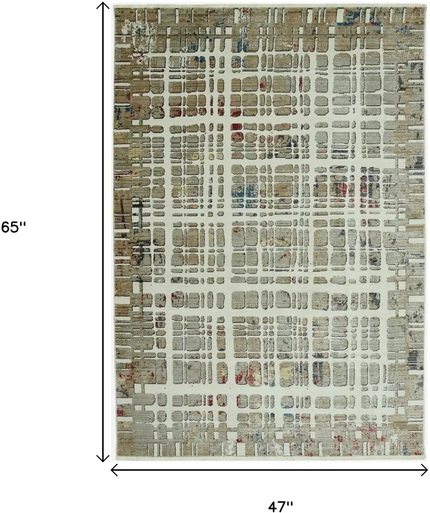 Ivory Red And Blue Abstract Area Rug Photo 6