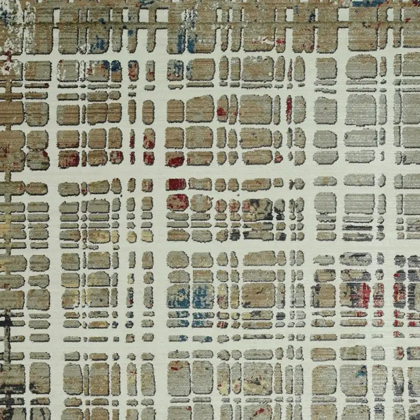 Ivory Red And Blue Abstract Area Rug Photo 8