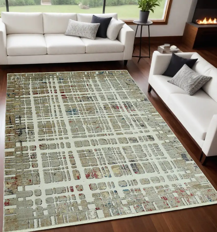 Ivory Abstract Area Rug Photo 1