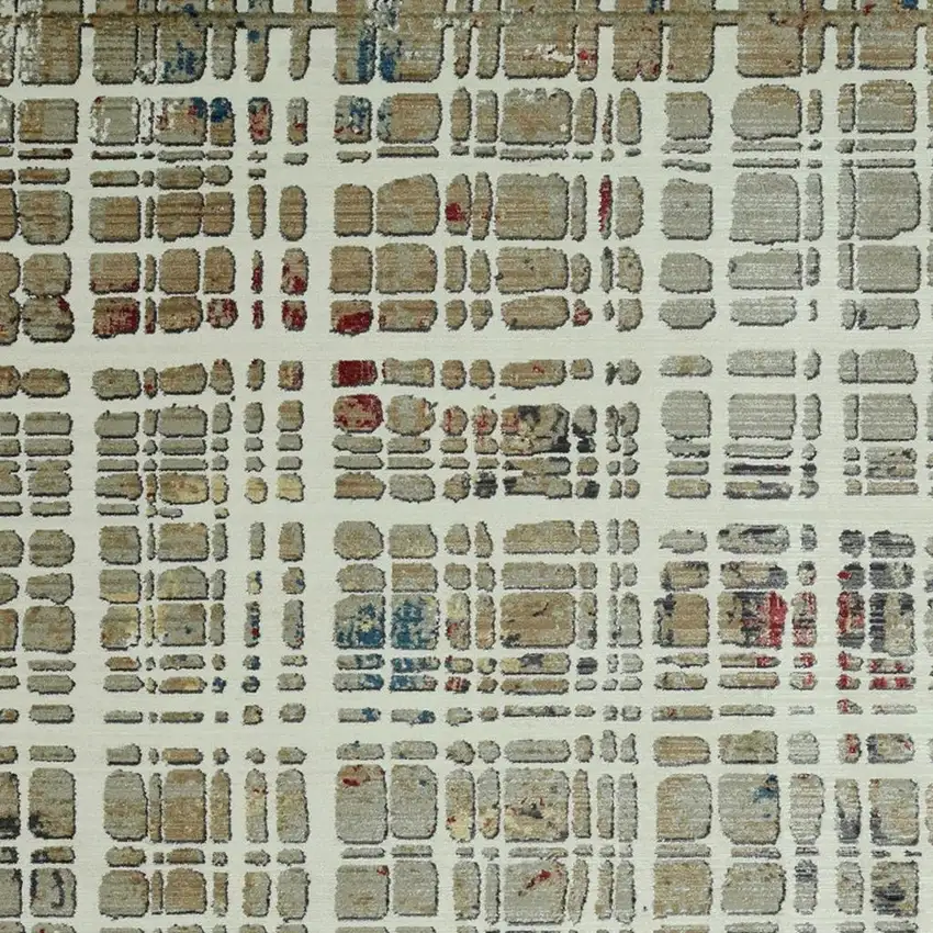 Ivory Red And Blue Abstract Area Rug Photo 4