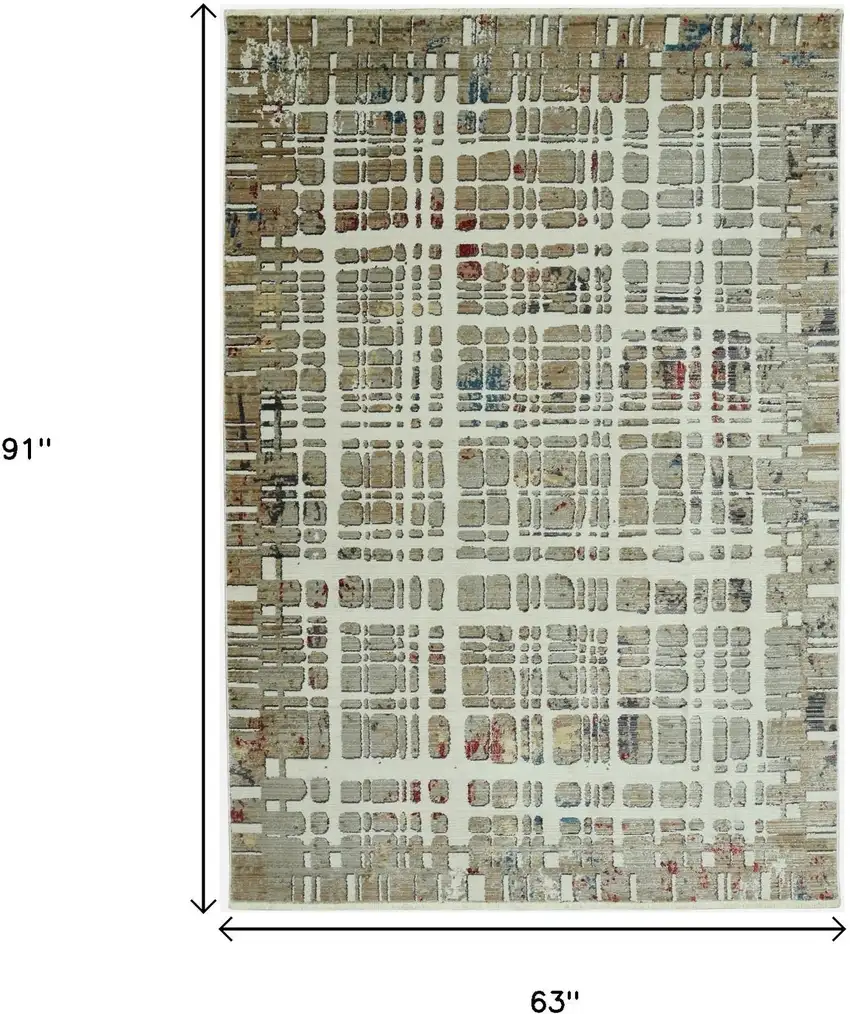 Ivory Red And Blue Abstract Area Rug Photo 6