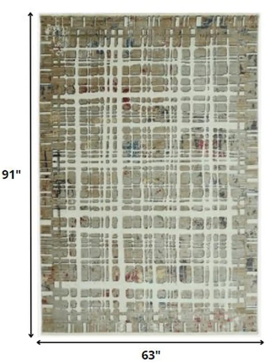 Ivory Khaki Distressed Plaid Area Rug Photo 5