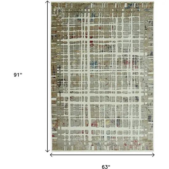 Ivory Red And Blue Abstract Area Rug Photo 7