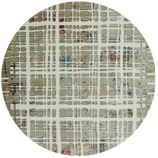 8' Ivory Red And Blue Abstract Round Rug Photo 2