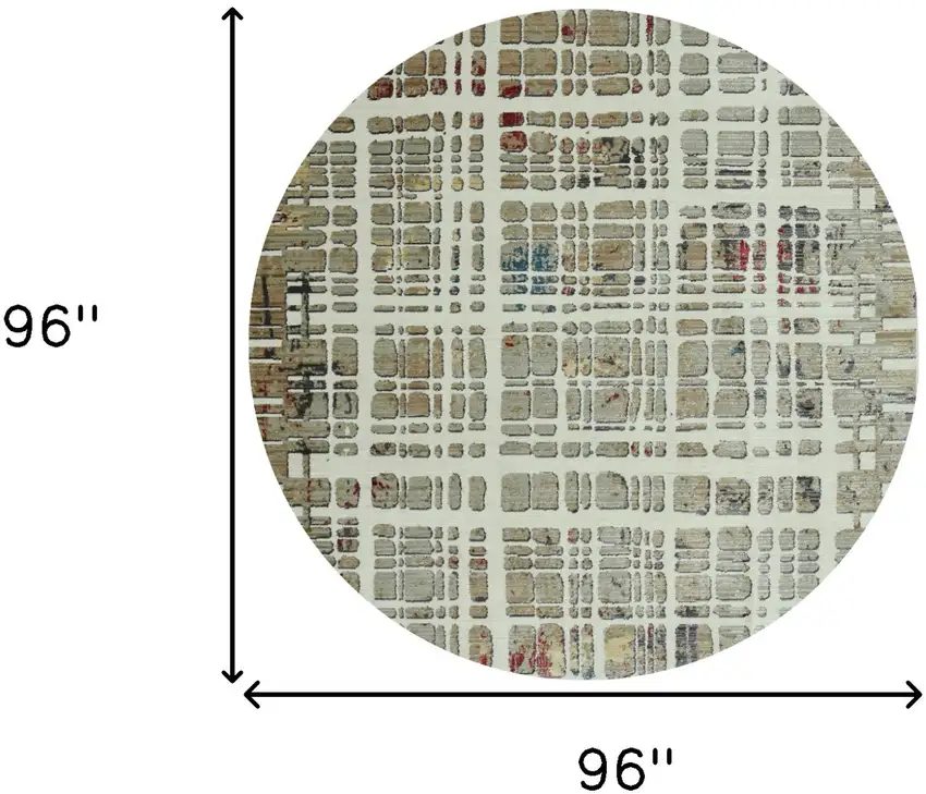 8' Ivory Round Abstract Area Rug Photo 3