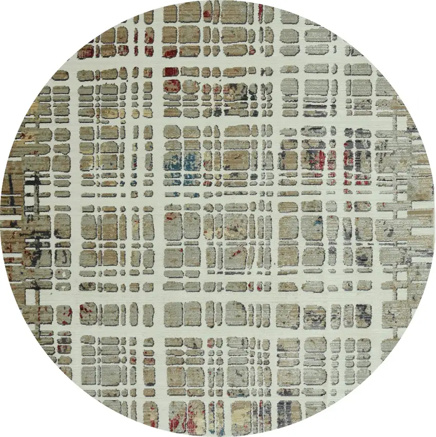 8' Ivory Round Abstract Area Rug Photo 2