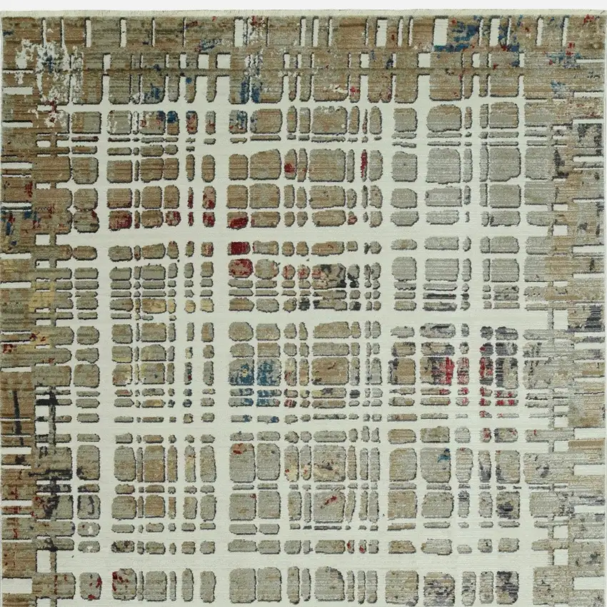 8' Ivory Abstract Runner Rug Photo 3