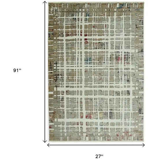 8' Ivory Abstract Runner Rug Photo 8