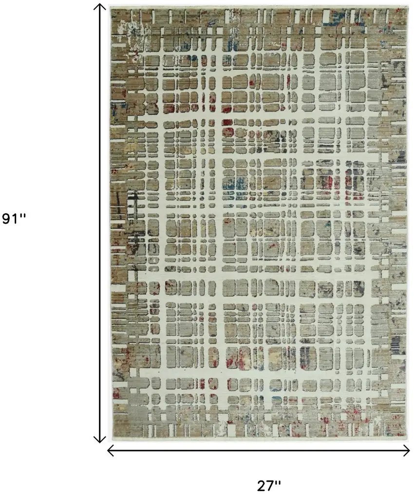 8' Ivory Abstract Runner Rug Photo 8
