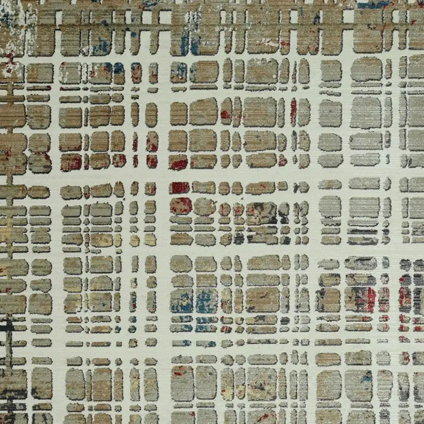 8' Ivory Abstract Runner Rug Photo 7