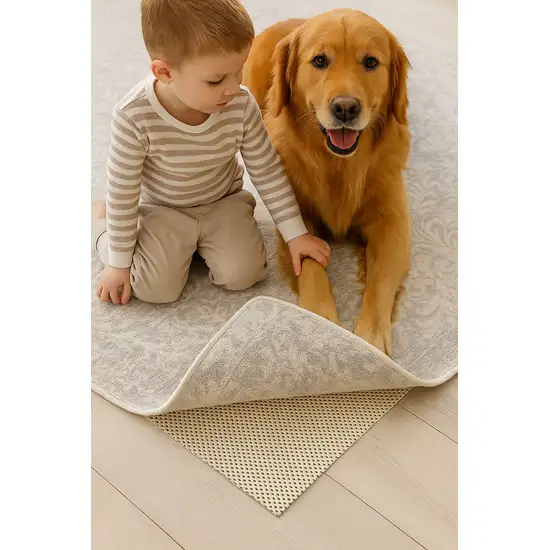 Ivory Striped Weave Non Slip Rug Pad Photo 7