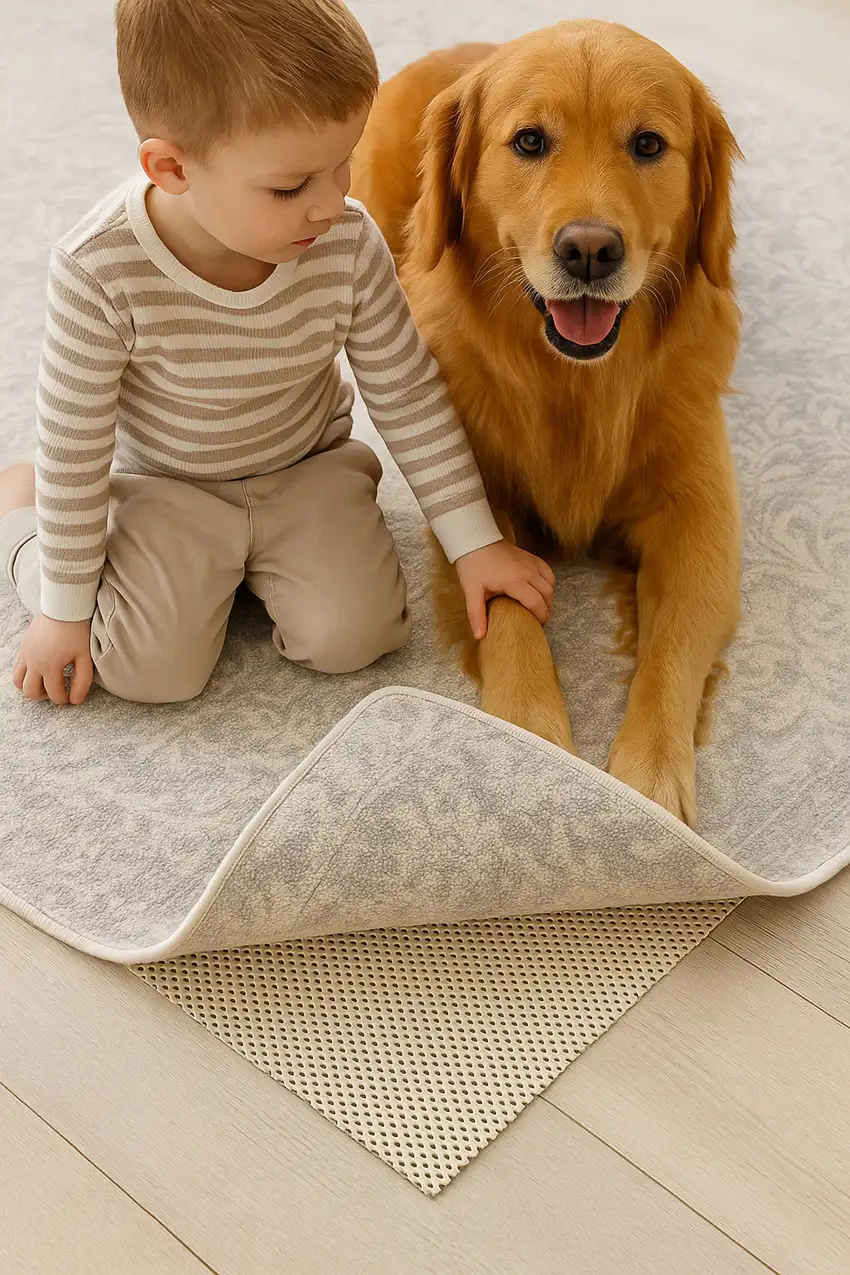 Ivory Striped Weave Non Slip Rug Pad Photo 7