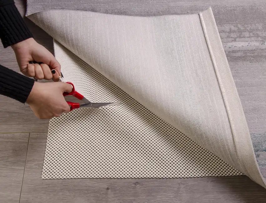 Ivory Striped Weave Non Slip Rug Pad Photo 8