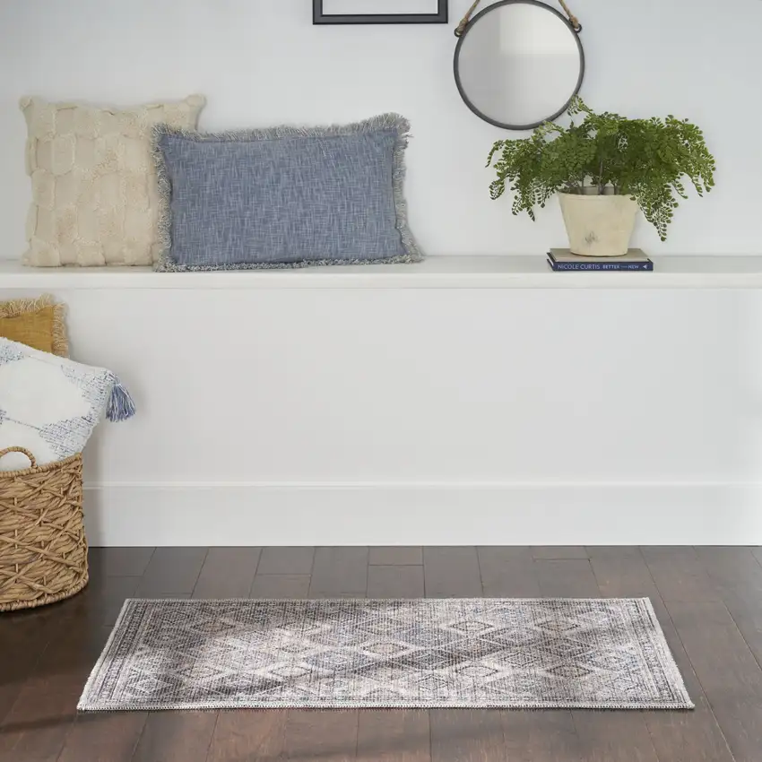 Ivory Latte Oriental Power Loom Distressed Washable Area Rug Photo 5