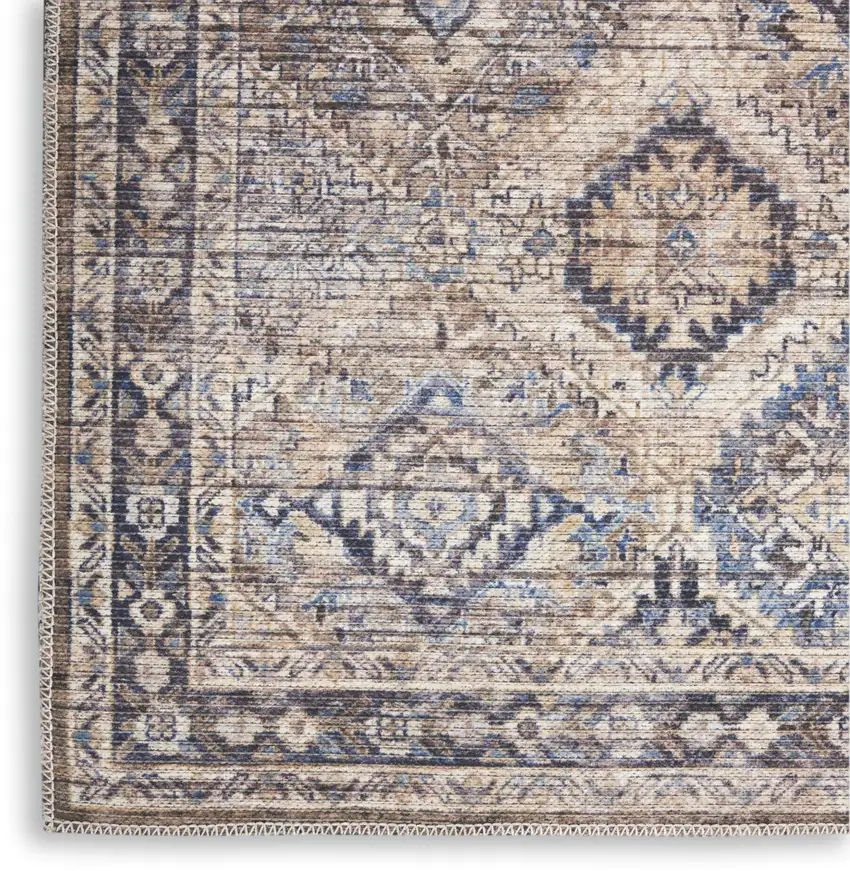 Ivory Latte Oriental Power Loom Distressed Washable Area Rug Photo 7