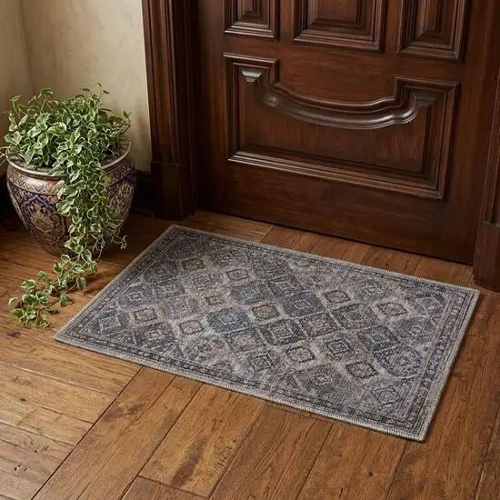 Ivory Latte Oriental Power Loom Distressed Washable Area Rug Photo 1
