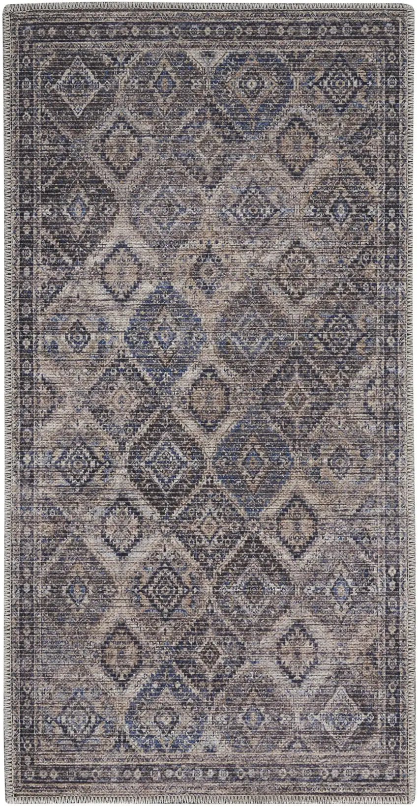 Ivory Latte Oriental Power Loom Distressed Washable Area Rug Photo 2