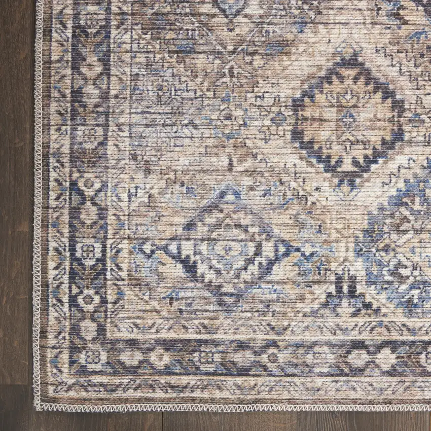 Ivory Latte Oriental Power Loom Distressed Washable Area Rug Photo 9