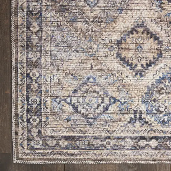 Ivory Latte Oriental Power Loom Distressed Washable Area Rug Photo 9