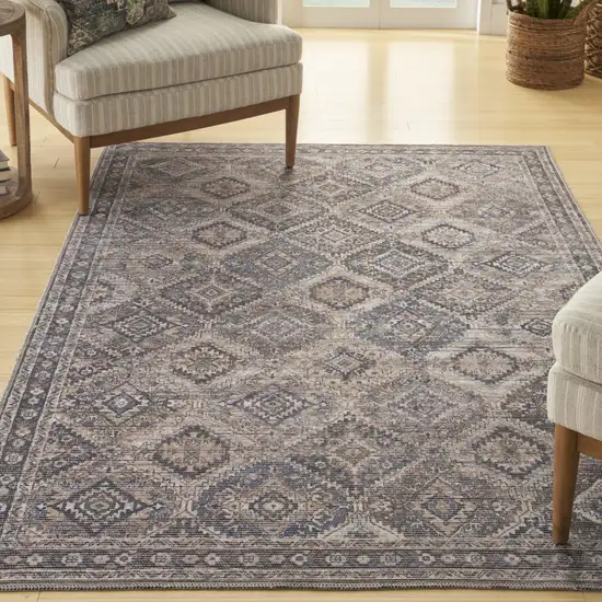 Ivory Latte Oriental Power Loom Distressed Washable Area Rug Photo 4