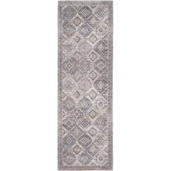 2' X 6' Ivory Latte Oriental Power Loom Distressed Washable Runner Rug Photo 4